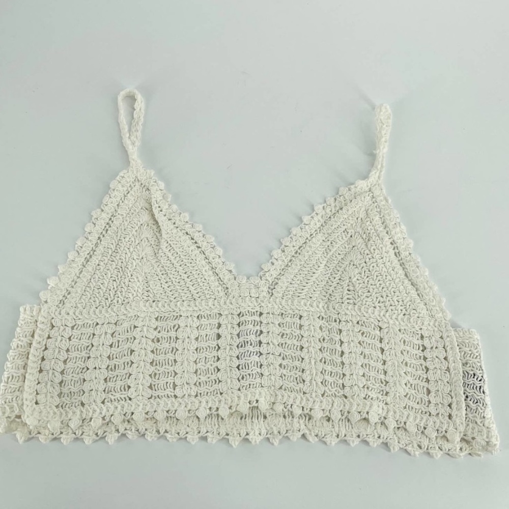 Princess Polly White Jamal Crochet 100% Cotton Bralette Cropped Top Size S/M